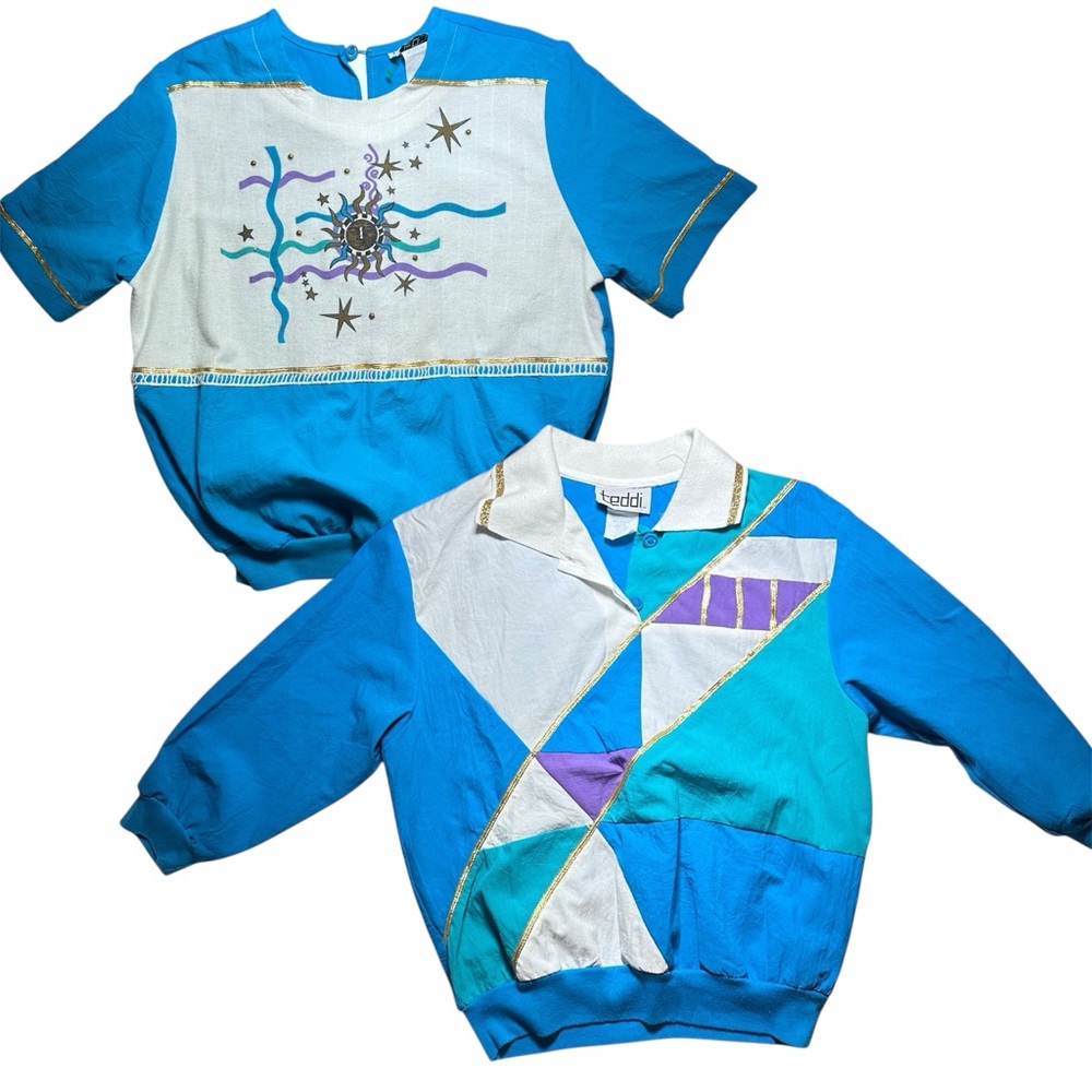Vintage 80s Nerd Girl Athleisure Colorblock Activewear Set Medium Blue